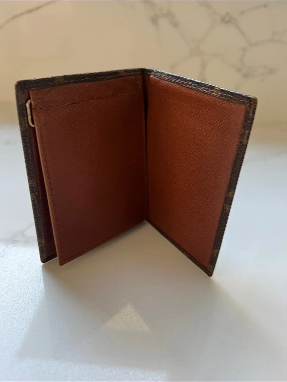 Louis Vuitton Vintage Brown Monogram money clip card Holder with Dust Pouch
